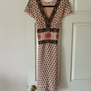 Chetta B Pink and Green Patterned Midi Dress